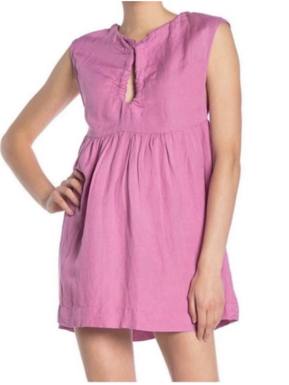 Free People Pink Orchid Linen Mini Olivia Babydoll Dress S